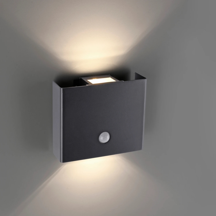 JUST LIGHT. 19471-18 - LED spoljno zidno svetlo sa senzorom AMIN 2xLED/1,25W/3,7V 4400mAh IP44 crna