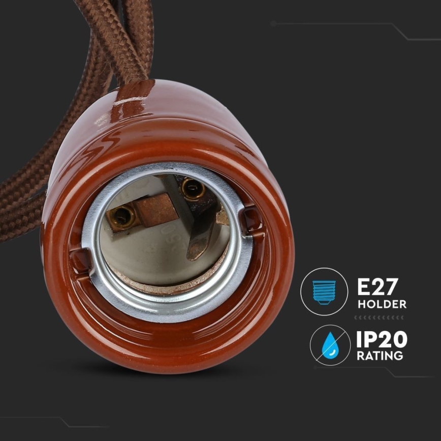 Kabel za napajanje 1xE27/60W/230V, braon/porcelan