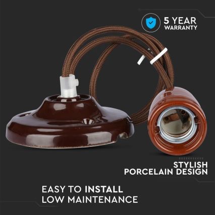 Kabel za napajanje 1xE27/60W/230V, braon/porcelan