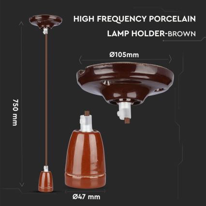 Kabel za napajanje 1xE27/60W/230V, braon/porcelan
