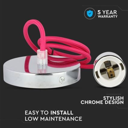 Kabel za napajanje 1xE27/60W/230V tamno ružičasta/sjajni hrom