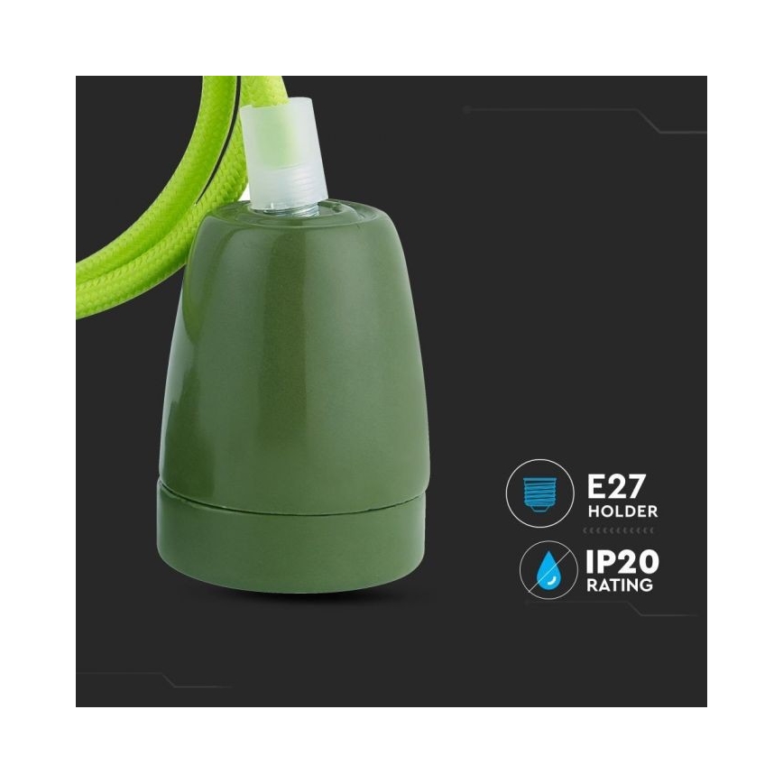 Kabl za napajanje 1xE27/60W/230V zeleni/porcelan