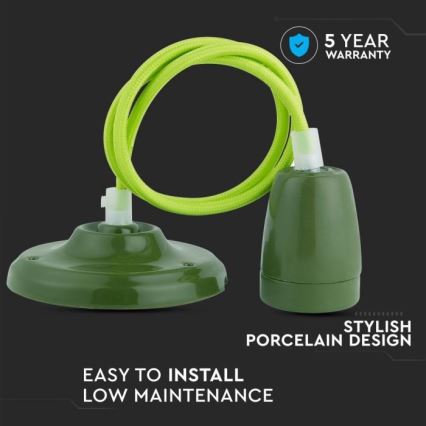 Kabl za napajanje 1xE27/60W/230V zeleni/porcelan