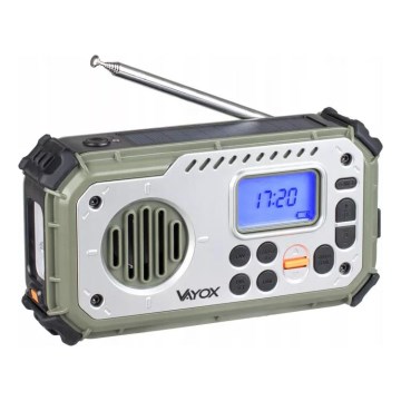 Kamperski radio sa kurblom, solarnim panelom i LED baterijskom svetiljkom sa funkcijom powerbanke 5V/3xAAA/2000 mAh IPX4 zelena