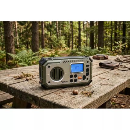 Kamperski radio sa kurblom, solarnim panelom i LED baterijskom svetiljkom sa funkcijom powerbanke 5V/3xAAA/2000 mAh IPX4 zelena