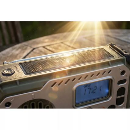 Kamperski radio sa kurblom, solarnim panelom i LED baterijskom svetiljkom sa funkcijom powerbanke 5V/3xAAA/2000 mAh IPX4 zelena