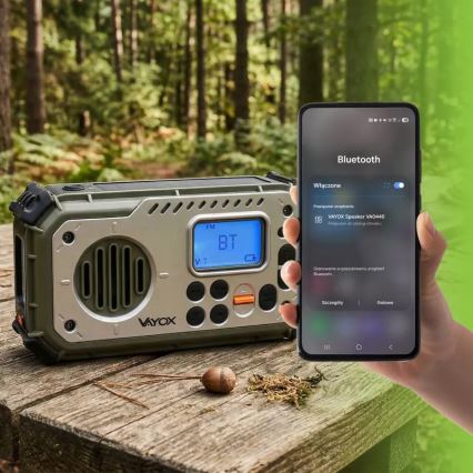 Kamperski radio sa kurblom, solarnim panelom i LED baterijskom svetiljkom sa funkcijom powerbanke 5V/3xAAA/2000 mAh IPX4 zelena