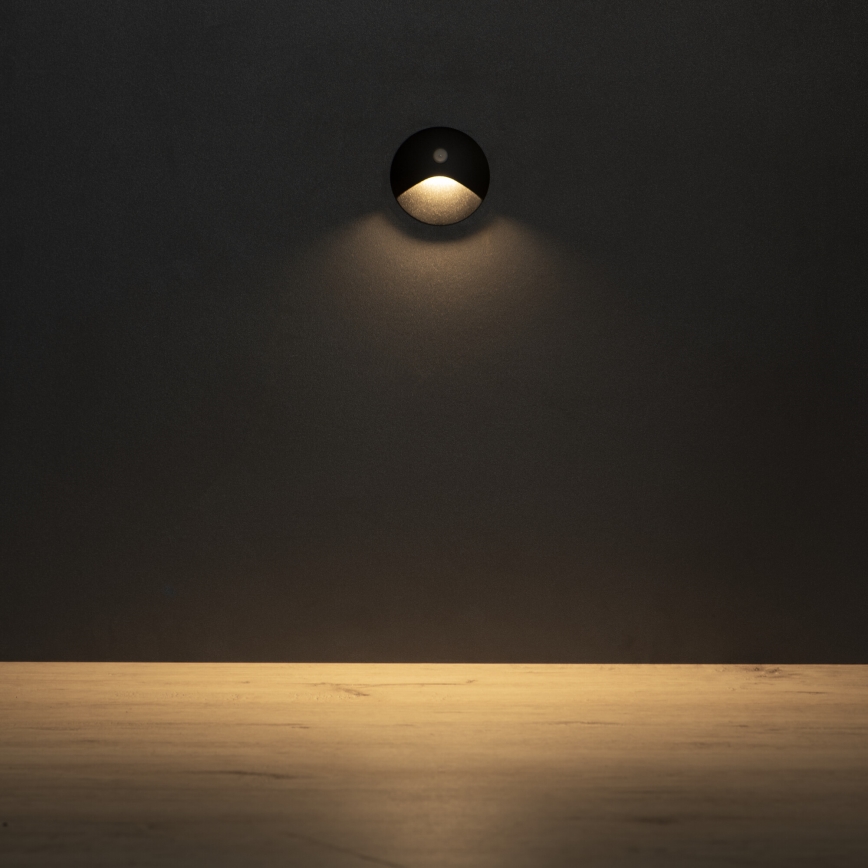 LED svetiljka za stepenište sa senzorom pokreta i sumraka EXIN LED/2,5W/230V 3000K IP65 crna okrugla