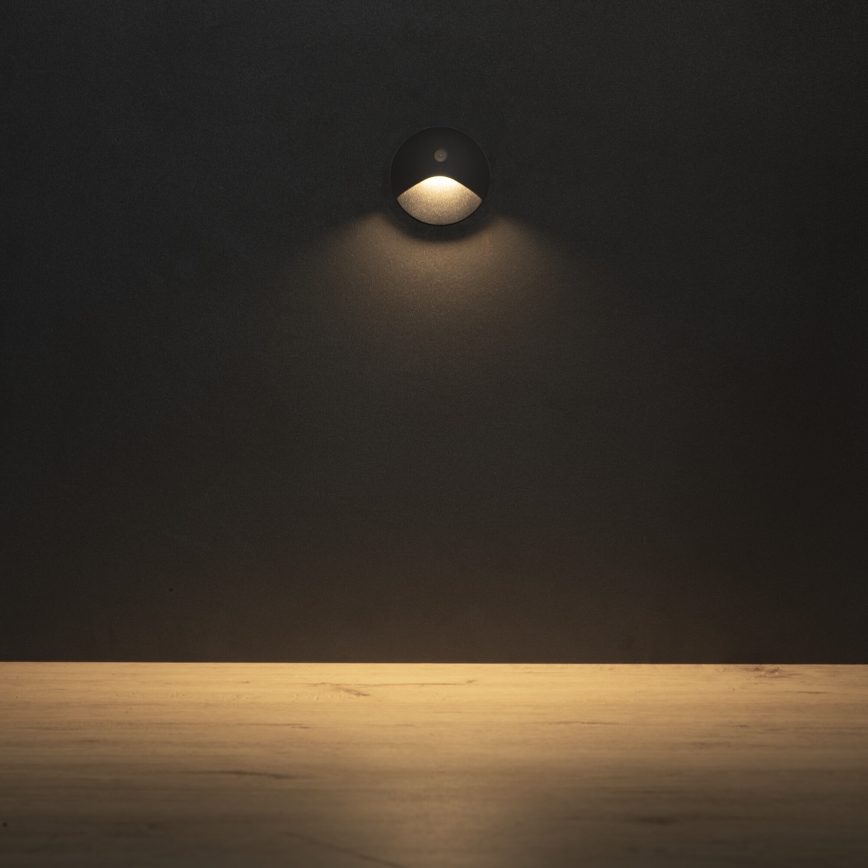 LED svetlo za stepenište sa senzorom pokreta i senzorom za sumrak EXIN LED/2,5W/230V 3000K IP65 antracit, okruglo
