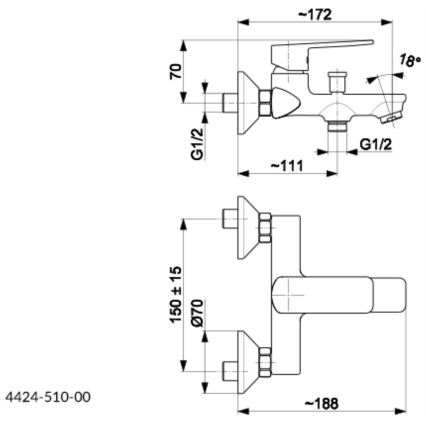 KFA Armatura 4424-510-00 - Komplet za kadu sa baterijom AGAT, sjajni hrom
