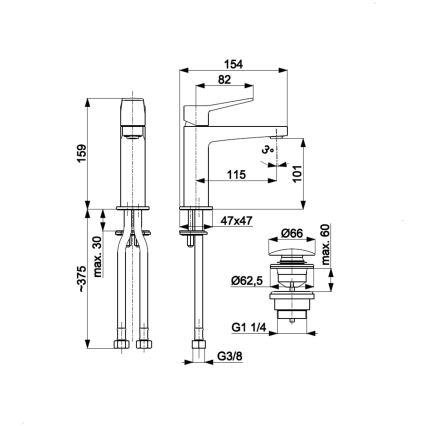 KFA Armatura 4522-815-81 - Baterija za umivaonik + izliv MALAGA 15,9 cm crna