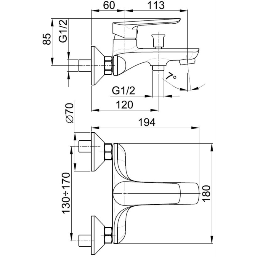 KFA Armatura 5024-010-00 - Baterija za kadu TANZANIT, sjajni hrom