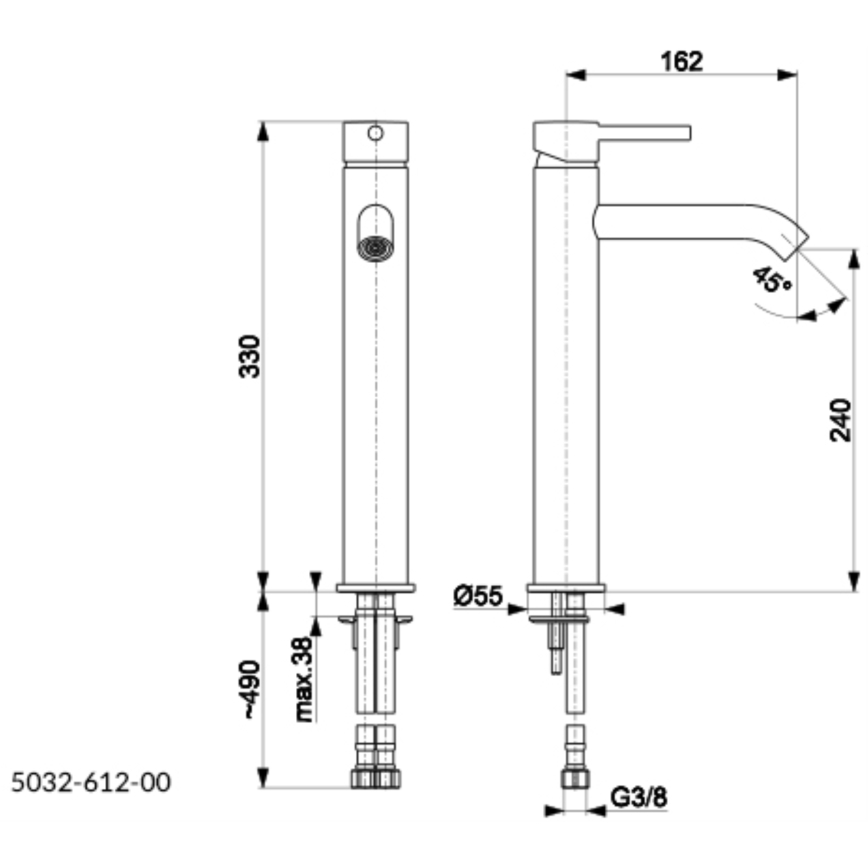 KFA Armatura 5032-612-00 - Baterija za umivaonik MOZA 33 cm sa odvodom i prelivom, sjajni hrom