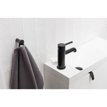 KFA Armatura 5032-815-81 - Slavina za umivaonik + odliv sa prelivom MOZA 15,2 cm mat crna