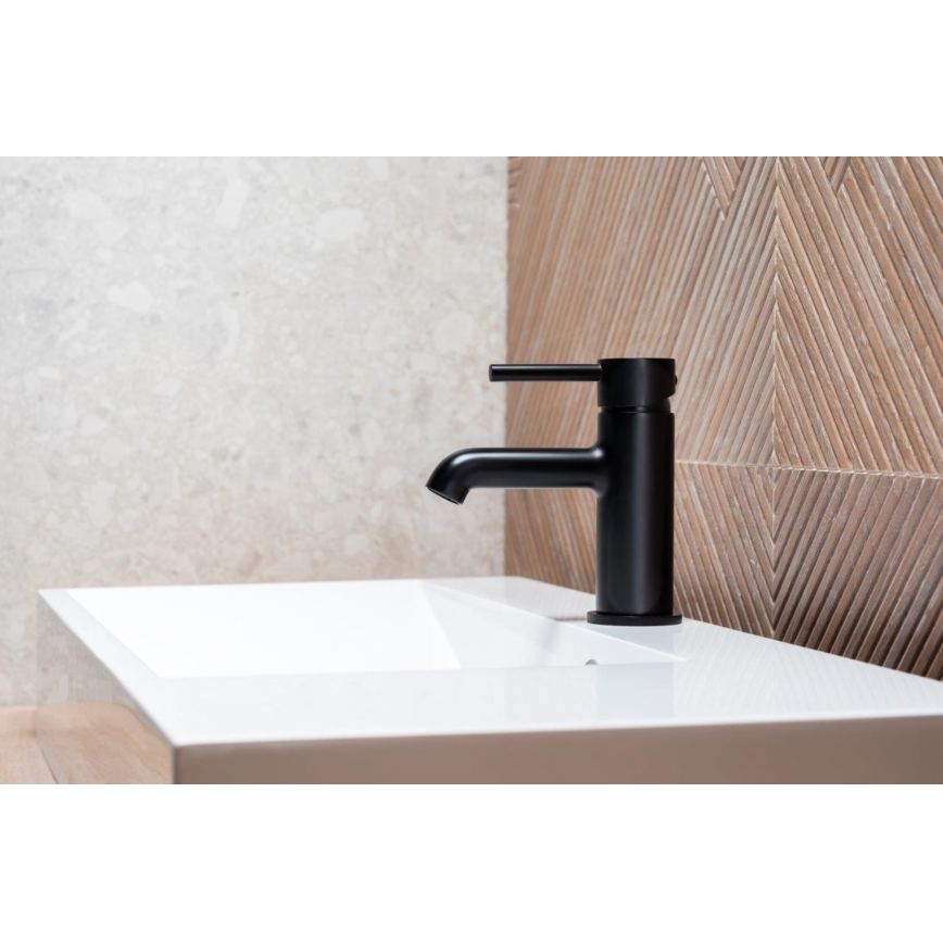 KFA Armatura 5032-815-81 - Slavina za umivaonik + odliv sa prelivom MOZA 15,2 cm mat crna