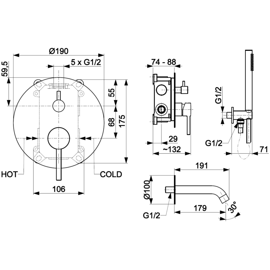 KFA Armatura 5039-401-00 - Komplet za kadu sa podžbuknom baterijom MOZA sjajni hrom