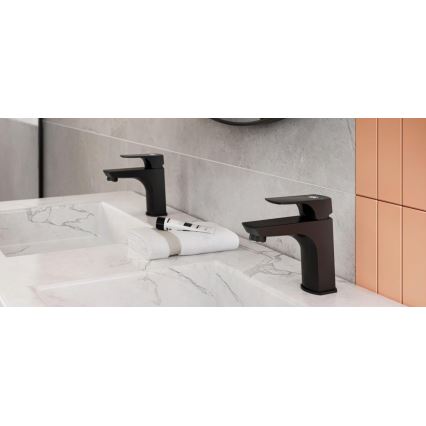 KFA Armatura 5532-815-81 - Slavina za umivaonik + slivnik sa prelivom MOKAIT 13,9 cm mesing/mat crna