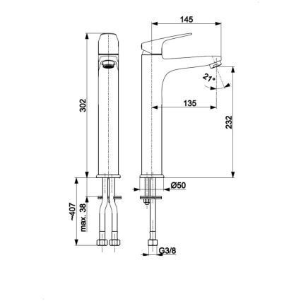 KFA Armatura 5552-712-00 - Baterija za umivaonik + odliv sa preljevom OTAVA 30,2 cm sjajni hrom
