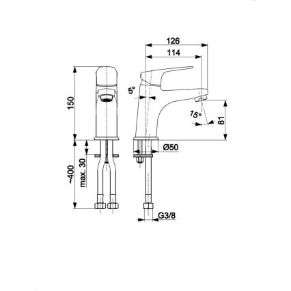 KFA Armatura 5552-815-81 - Baterija za umivaonik + odliv sa prelivom OTAVA 15 cm mat crna