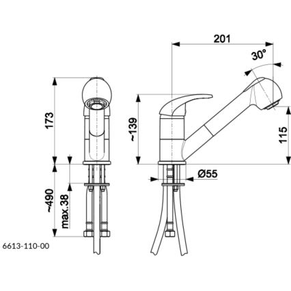 KFA Armatura 6613-110-81 - Slavina za sudoperu sa izvlačivom ručnom prskalicom INDIRA, mesing/mat crna