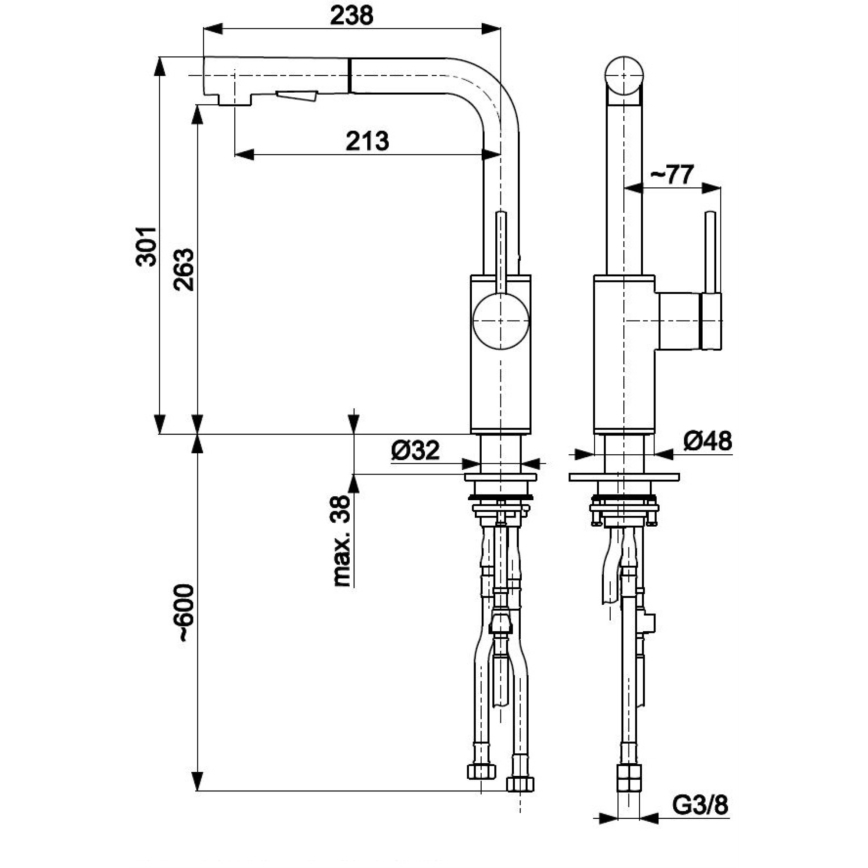 KFA Armatura 6623-110-22 - Kuhinjska slavina sa izvlačnim tušem DUERO BASIC inox