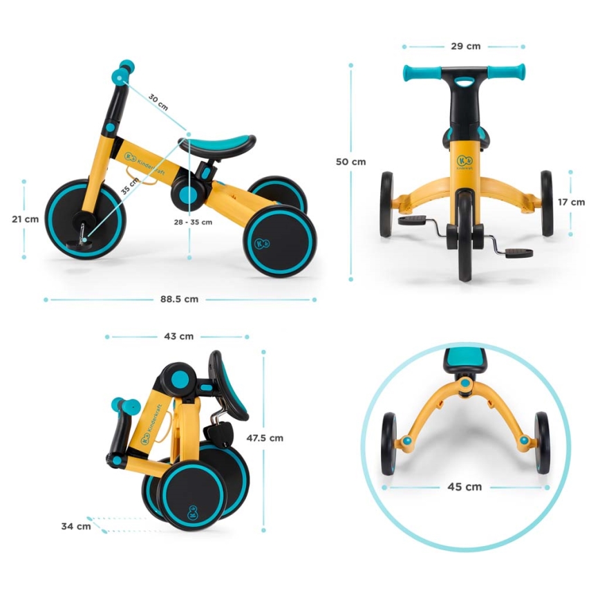 KINDERKRAFT - Dečija guralica 3u1 4TRIKE žuta/crna