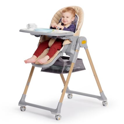 KINDERKRAFT - Dečija stolica za hranjenje 2u1 LASTREE bež/siva