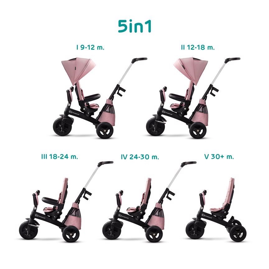 KINDERKRAFT - Dečiji tricikl 5 u 1 EASYTWIST ružičasta/crna