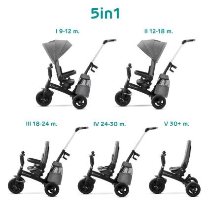 KINDERKRAFT - Dečiji tricikl 5u1 EASYTWIST siva/crna