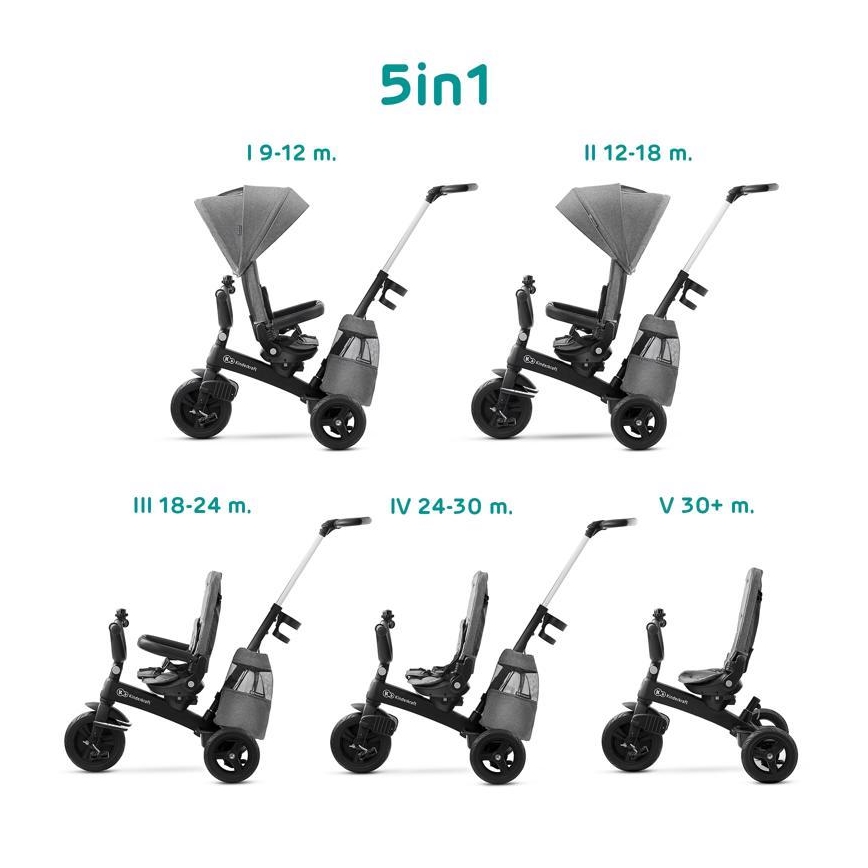 KINDERKRAFT - Dečiji tricikl 5u1 EASYTWIST siva/crna