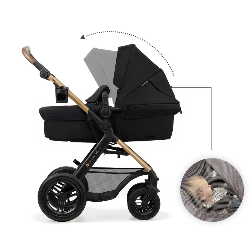 KINDERKRAFT - Kombinovana kolica 3u1 MOOV 2 AIR Čista crna + autosedište MINK PRO