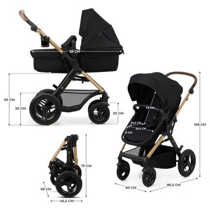 KINDERKRAFT - Kombinovana kolica 3u1 MOOV 2 AIR Čista crna + autosedište MINK PRO