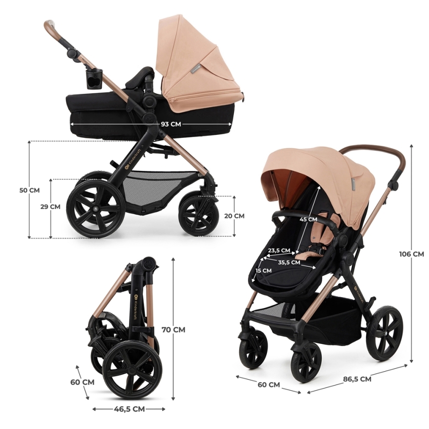 KINDERKRAFT - Kombinovana kolica 3u1 MOOV 2 Peščano bež + auto-sedište MINK PRO