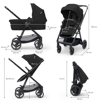 KINDERKRAFT - Kombinovana kolica 3u1 NEWLY Classic crna + autosedište MINK PRO