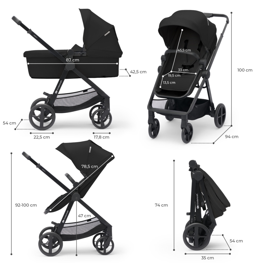 KINDERKRAFT - Kombinovana kolica 3u1 NEWLY Classic crna + autosedište MINK PRO