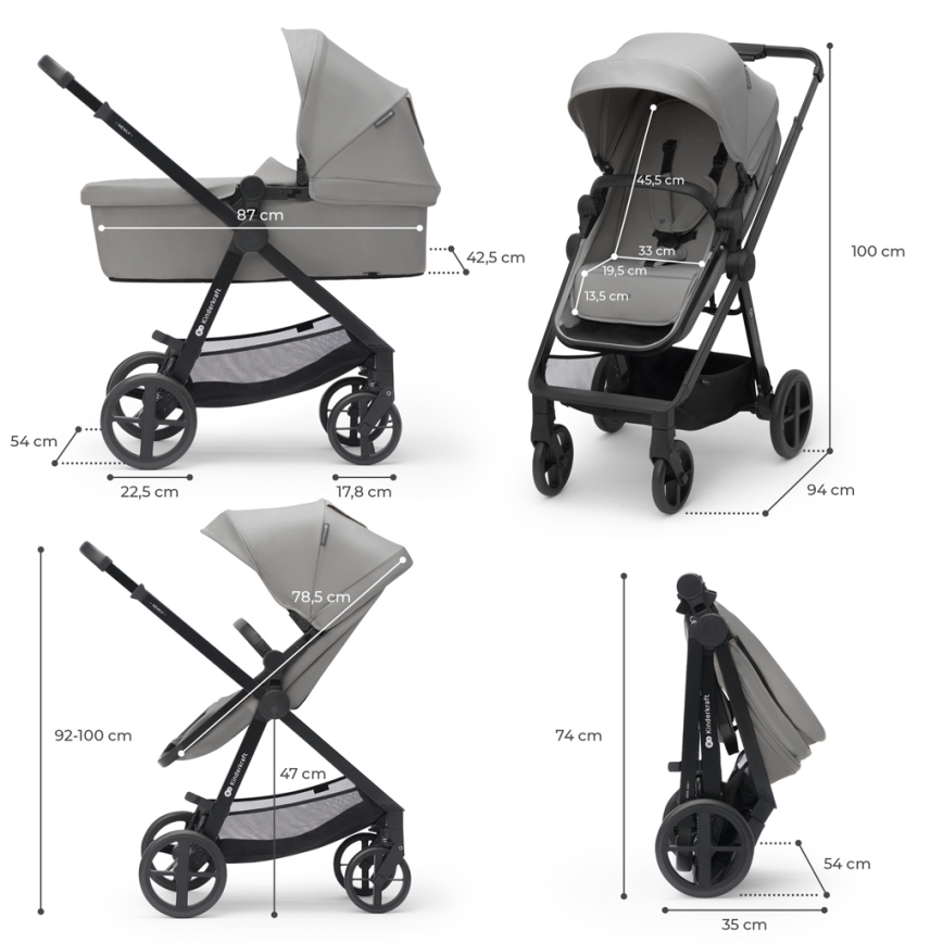 KINDERKRAFT - Kombinovana kolica 3u1 NEWLY Moonlight grey + autosedište MINK PRO