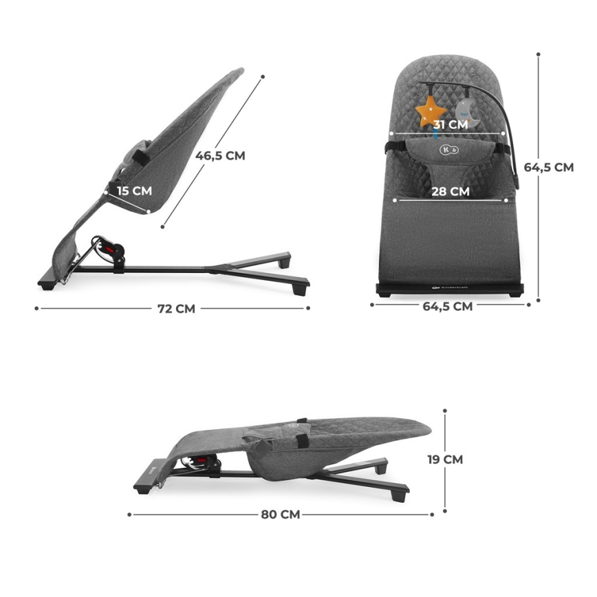 KINDERKRAFT - Ležaljka za bebe MIMI, siva