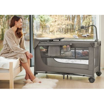 KINDERKRAFT - Putni krevetić JOY 2 sa dodacima, sive boje