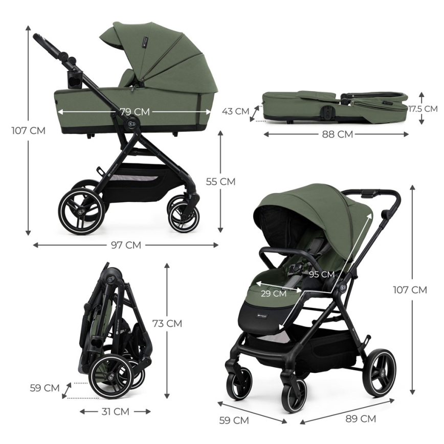 KINDERKRAFT SELECT - Kombinovana kolica 2u1 YOXI Mistična zelena