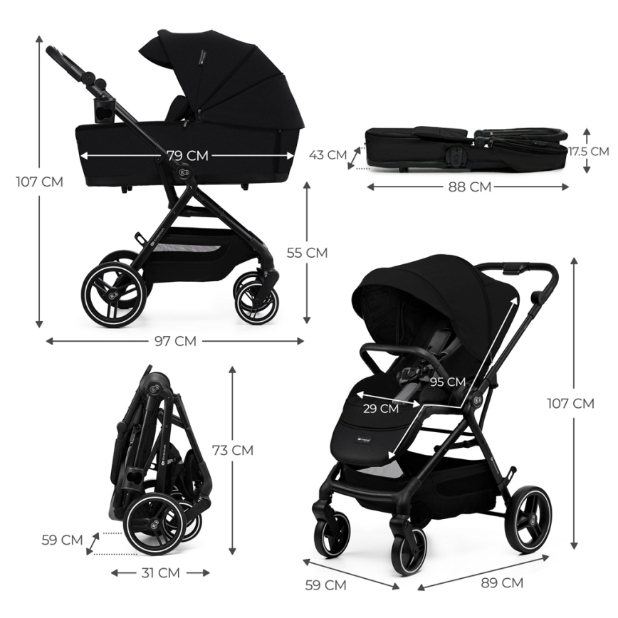KINDERKRAFT SELECT - Kombinovana kolica 2u1 YOXI Pure black