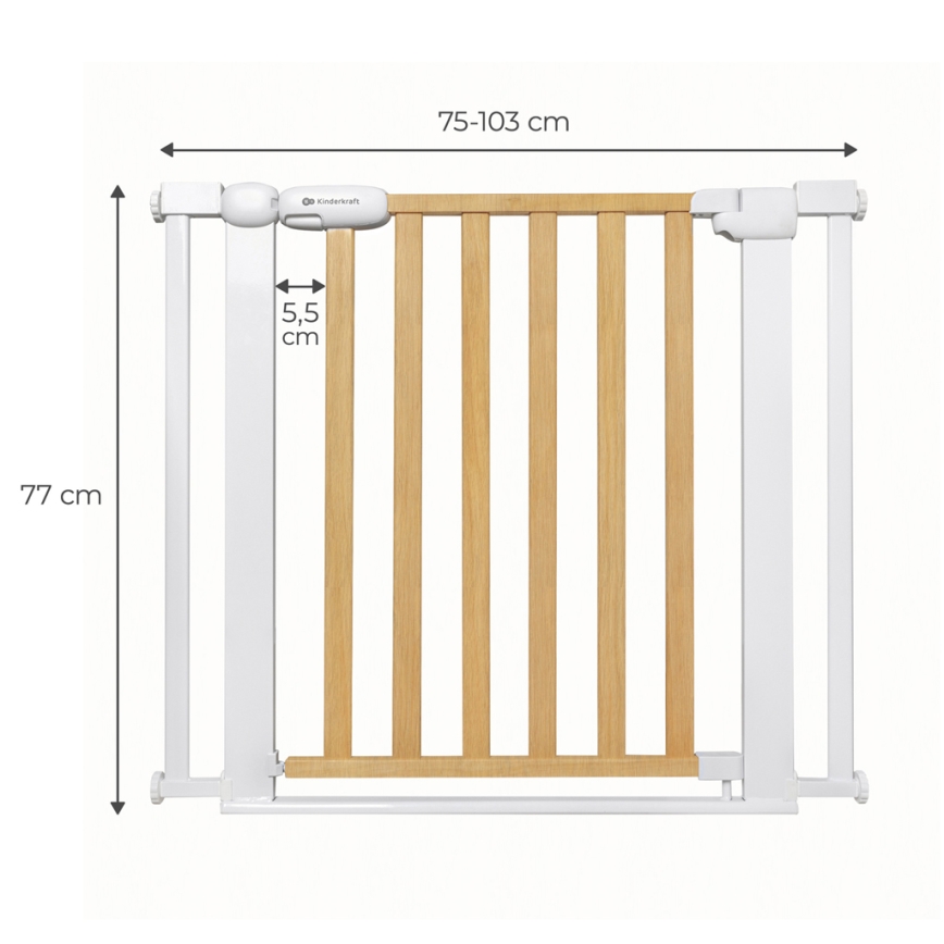 KINDERKRAFT - Sigurnosna kapija LOCK&GO 75-103 cm borovina