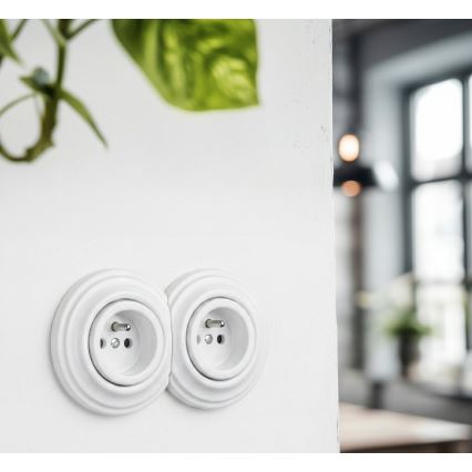 Kliklap - Dupla retro kućna utičnica sa ramom 230V snežno bela
