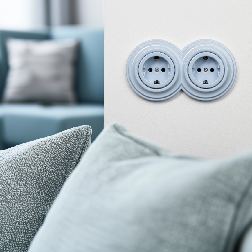 Kliklap - Dupla retro kućna utičnica sa ramom SCHUKO 230V plava