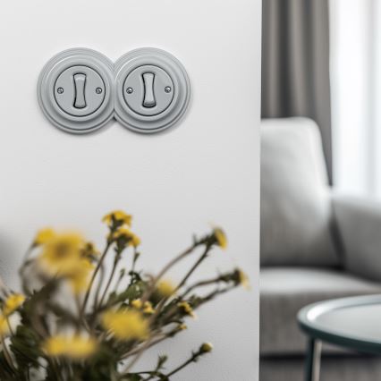 Kliklap - Dupli retro jednopolni prekidač sa ramom br. 1, sive boje