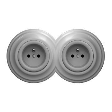 Kliklap - Dvostruka retro kućna utičnica sa okvirom 230 V, siva