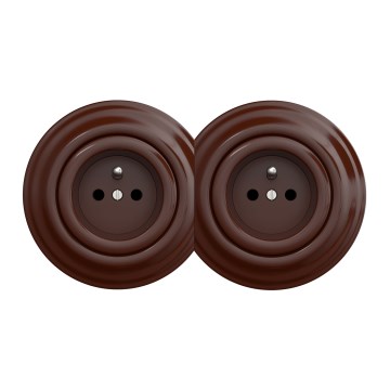 Kliklap - dvostruka retro kućna utičnica sa okvirom 230V, braon