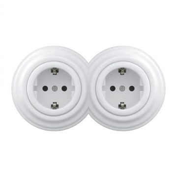Kliklap - Dvostruka retro kućna utičnica sa okvirom SCHUKO 230V snežno bela