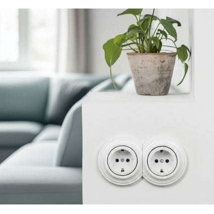 Kliklap - Dvostruka retro kućna utičnica sa okvirom SCHUKO 230V snežno bela