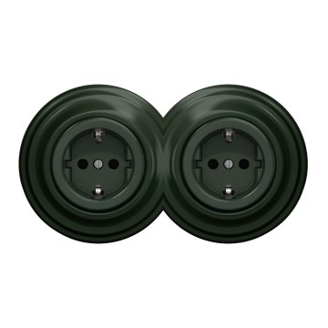 Kliklap - Dvostruka retro kućna utičnica sa okvirom SCHUKO 230V, zelena