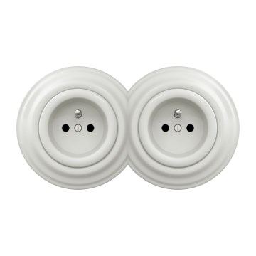Kliklap - Dvostruka retro kućna utičnica sa ramom 230V, keramička, bela